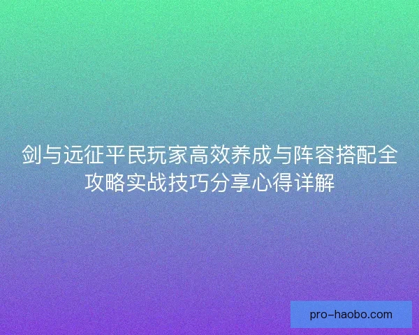 剑与远征平民玩家高效养成与阵容搭配全攻略实战技巧分享心得详解